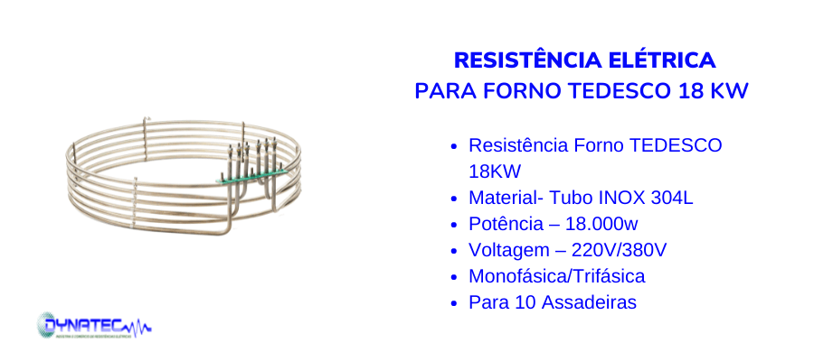 banner Resistência para forno TEDESCO 18KW caracteristicas