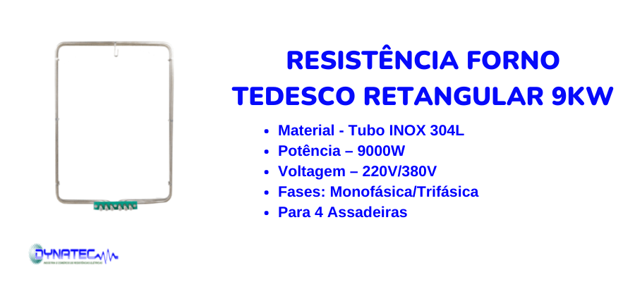 baner Resistência forno Tedesco retangular 9KW - caracteristicas