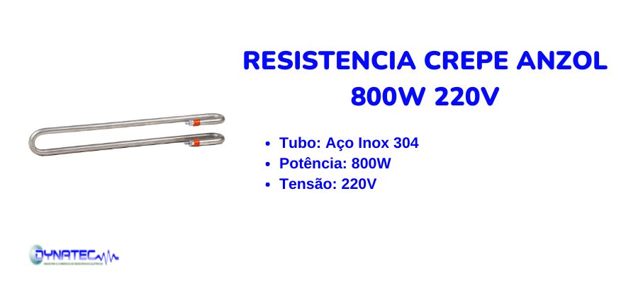 Resistencia Crepe Anzol 800W 220V Diâmetro Tubo: 8,2 mm Comprimento: 265 mm ( 26,5 cm) Largura : 35mm (3,5 cm )
